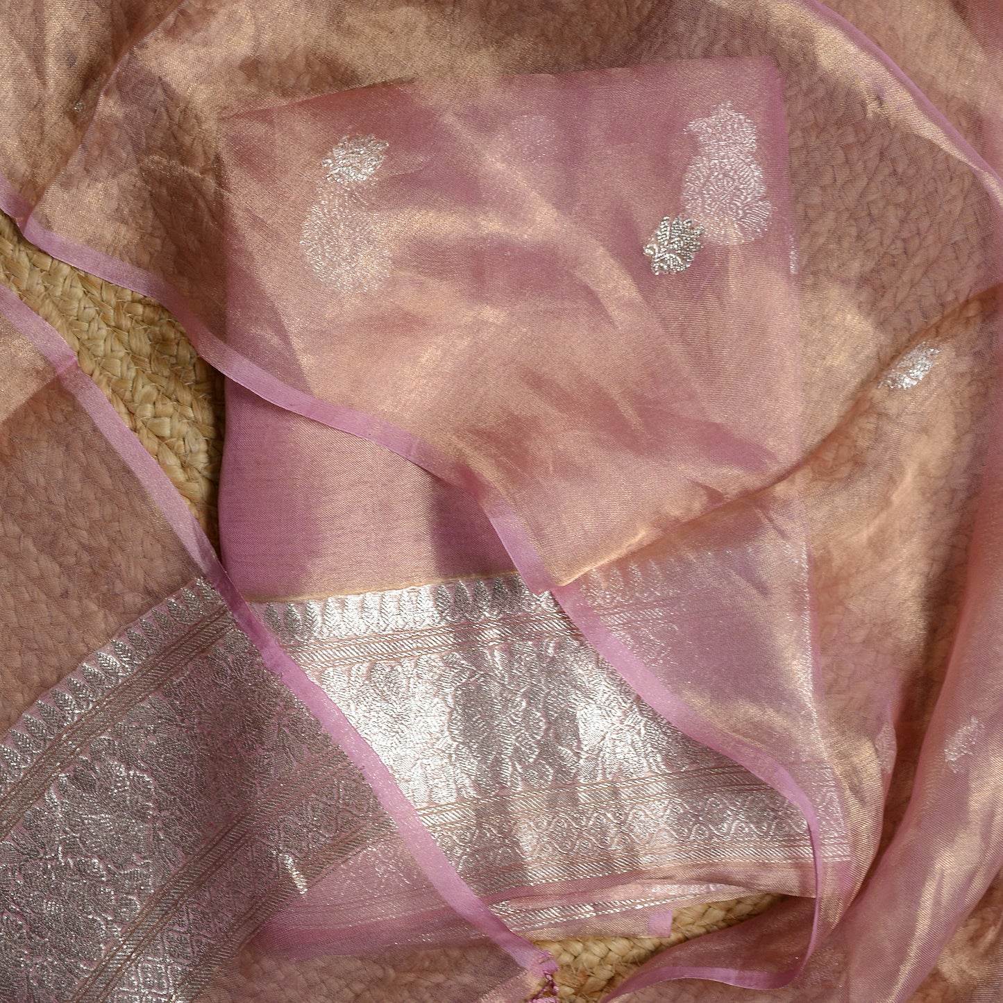Pink silver zari tissue suit set ( 2 piece )