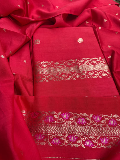 Red Chiniya silk 3 piece suit set