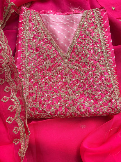 Pink hand embroidered bandhani suit set