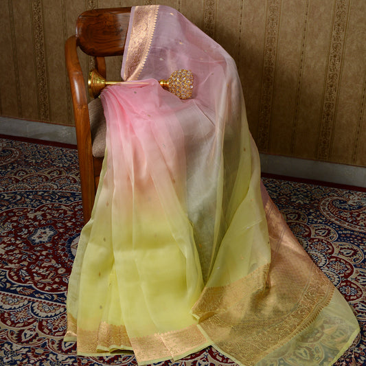 Green pink kora silk saree