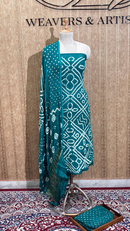 Green gajji silk bandhani suit set