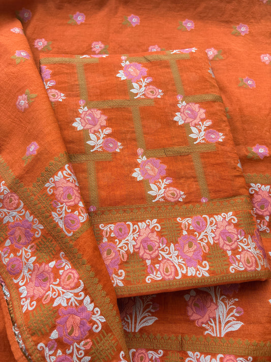 Rust meenadar Resham mul Chanderi suit set