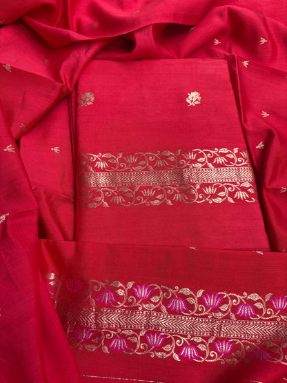 Red Chiniya silk 3 piece suit set