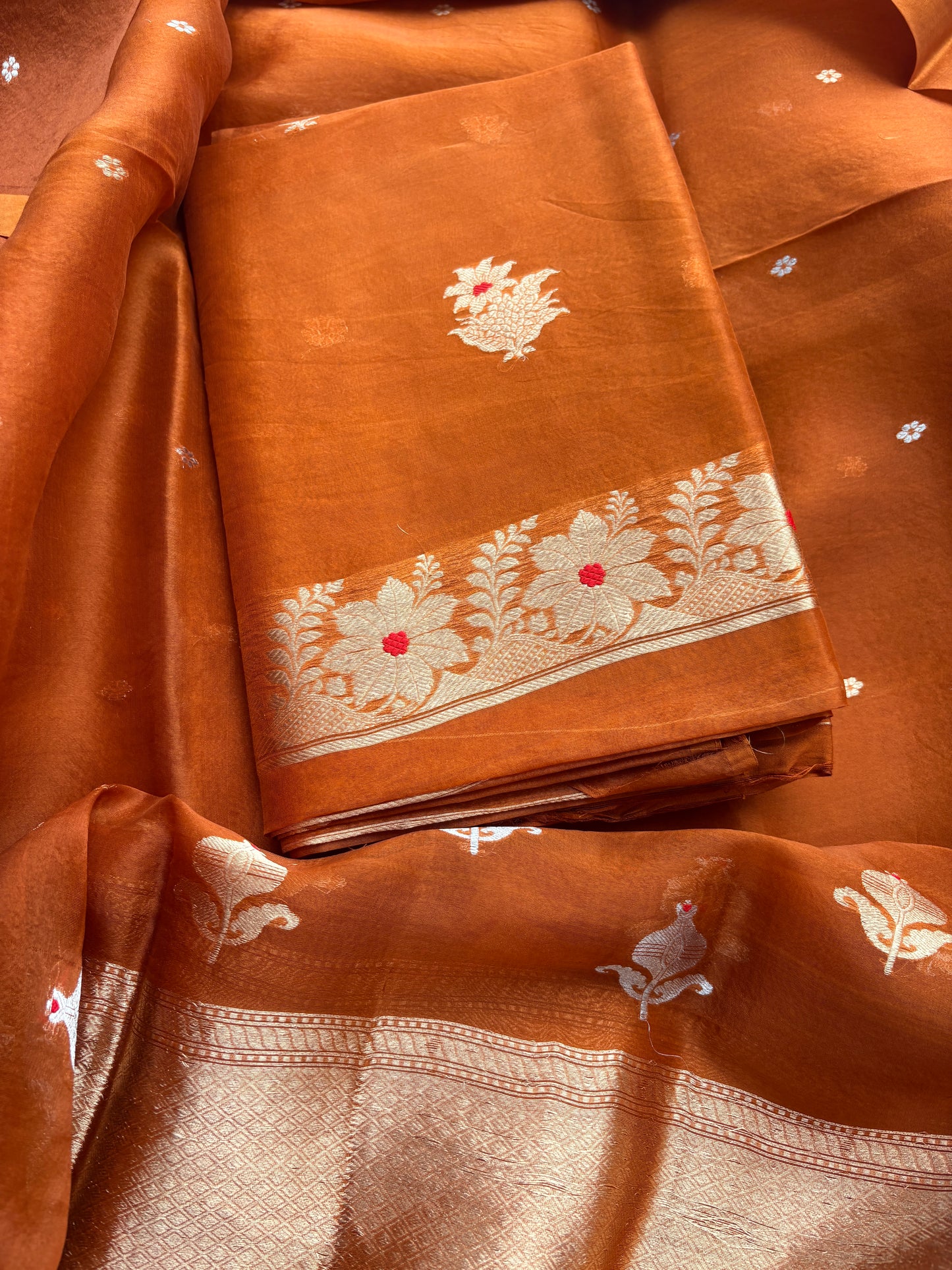 Rust kora kadhwa silk suit set