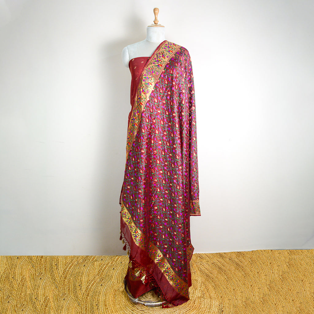 Rust kora silk with paithani kora silk dupatta