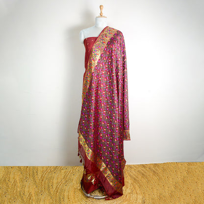 Rust kora silk with paithani kora silk dupatta