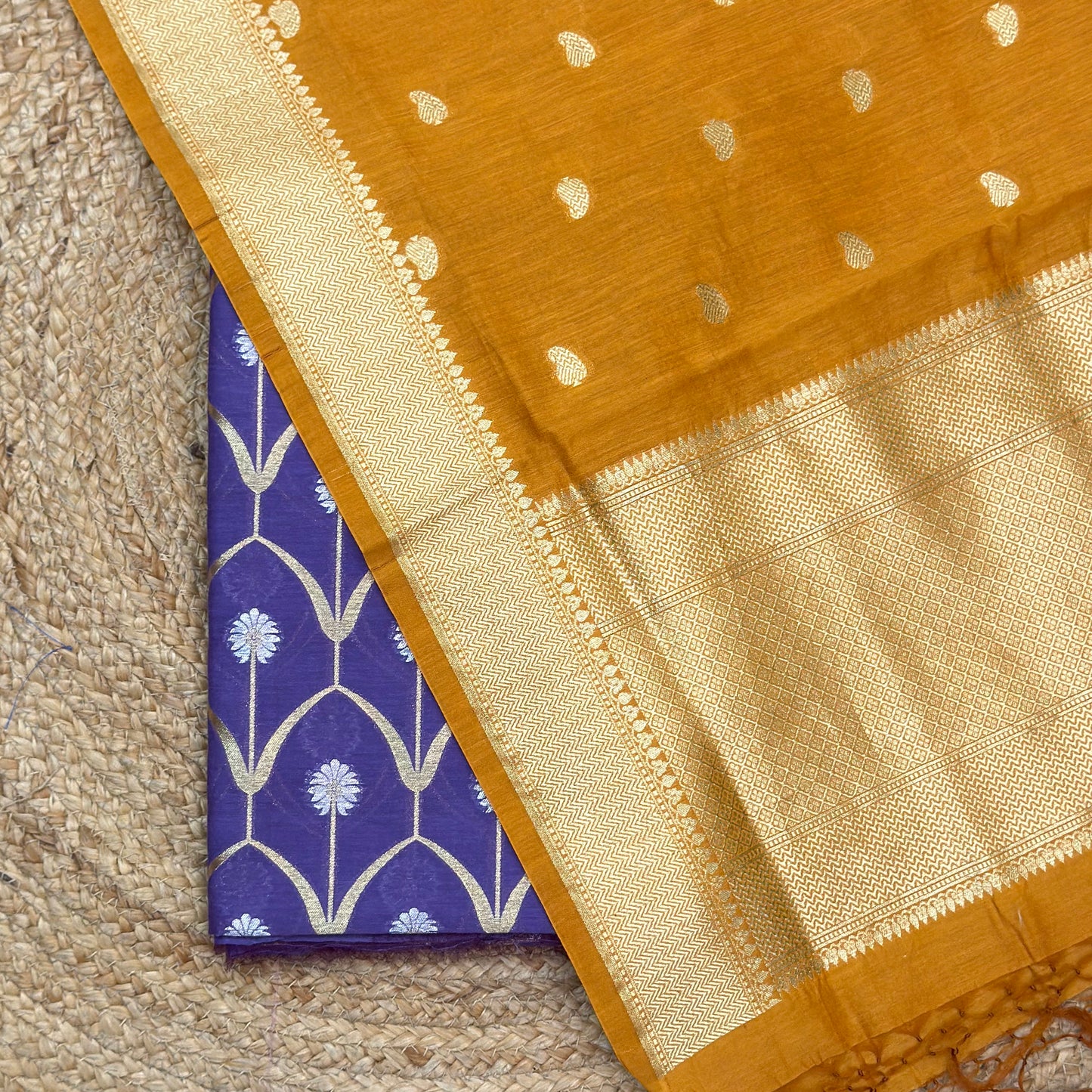 Purple mustard cotton silk suit set