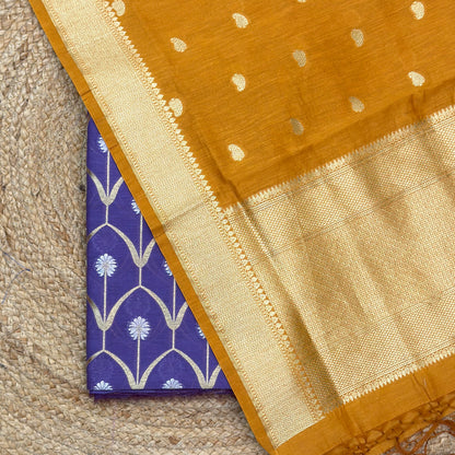 Purple mustard cotton silk suit set