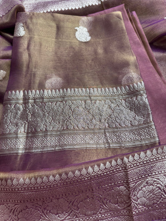 Magenta pure silver zari kadhwa tissue suit set
