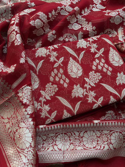 Red Khaddi georgette handwoven suit set