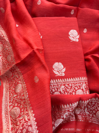Orange moonga silk kadhwa suit set