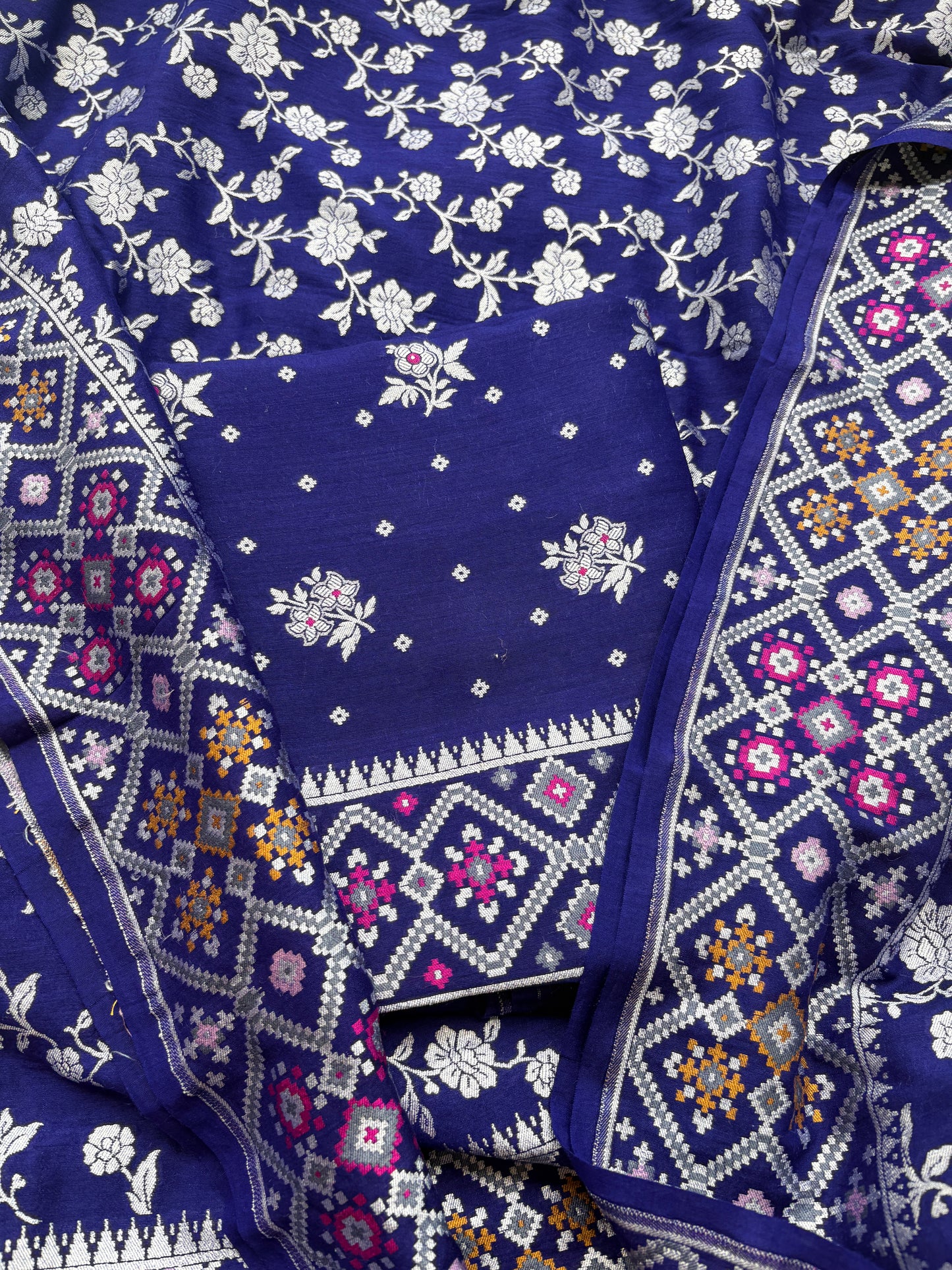 Purple blue moonga silk suit set