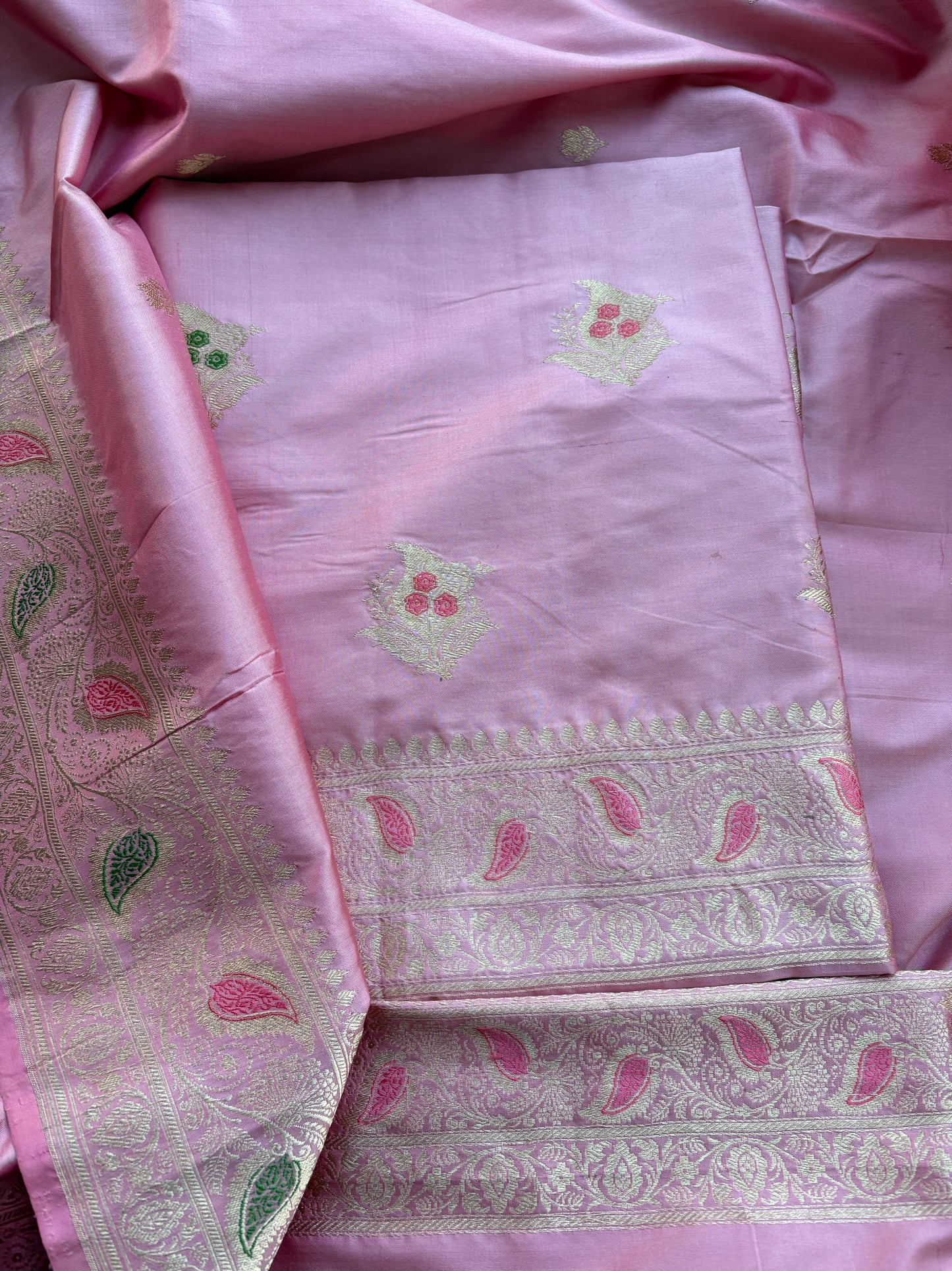 Pink katan by katan silk kadhwa suit set