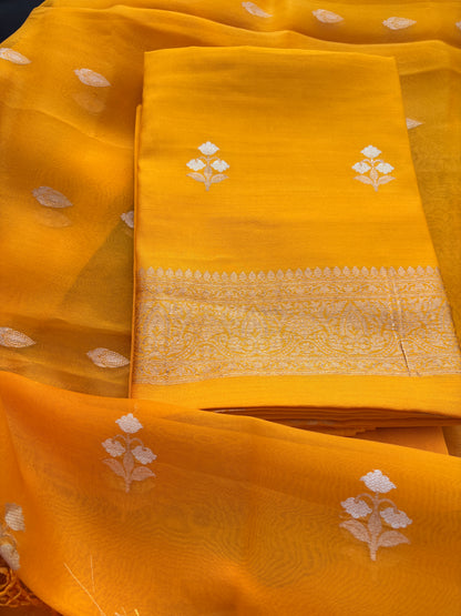 Yellow kora kadhwa silk suit set