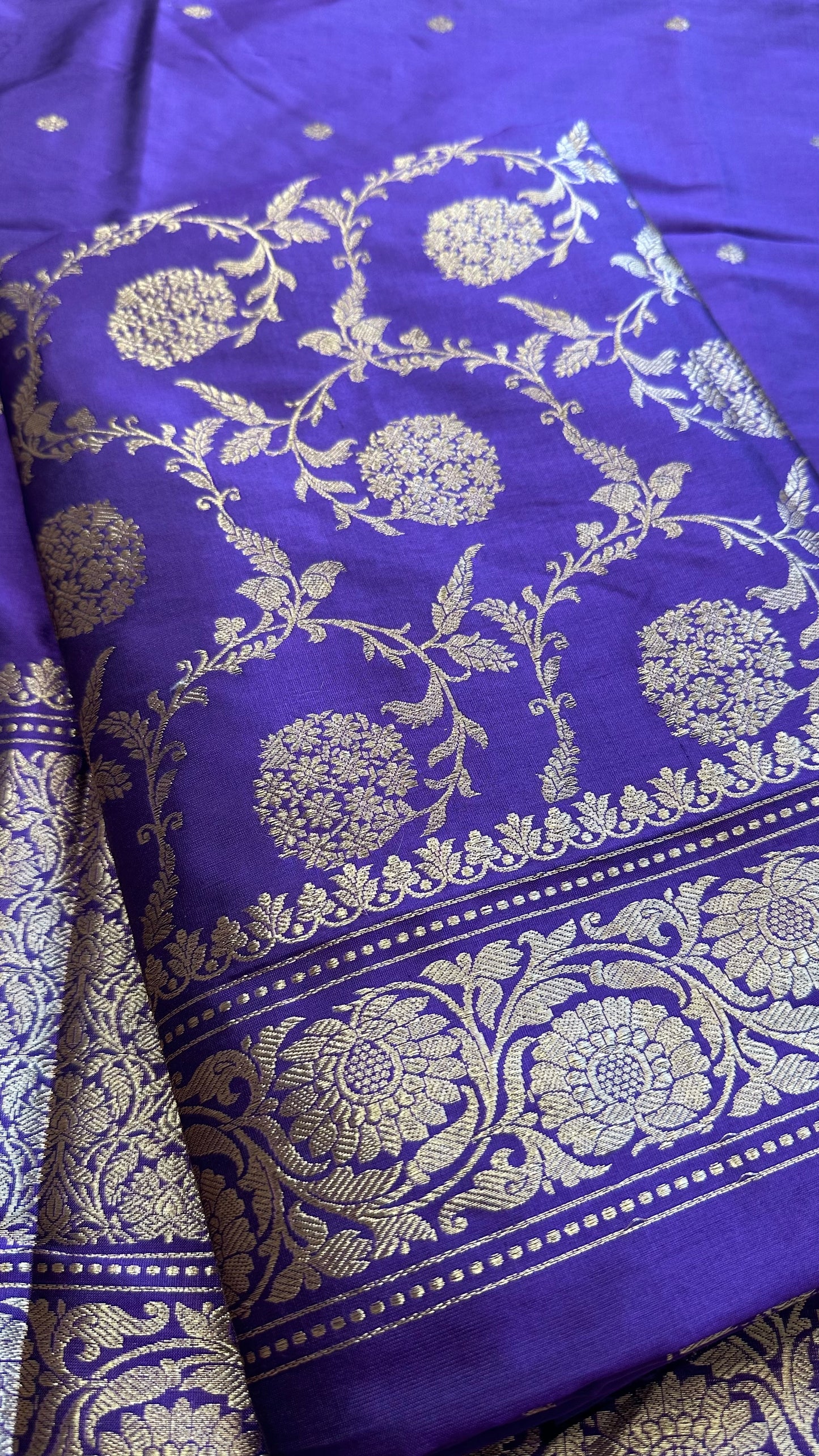 Purple full Jaal kadhwa katan silk kurta, katan silk bottom and katan silk dupatta