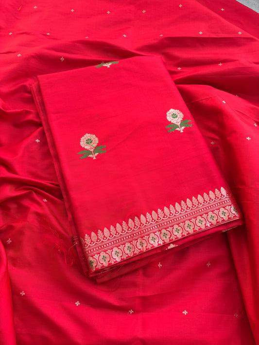 Red katan by katan silk kadhwa suit set