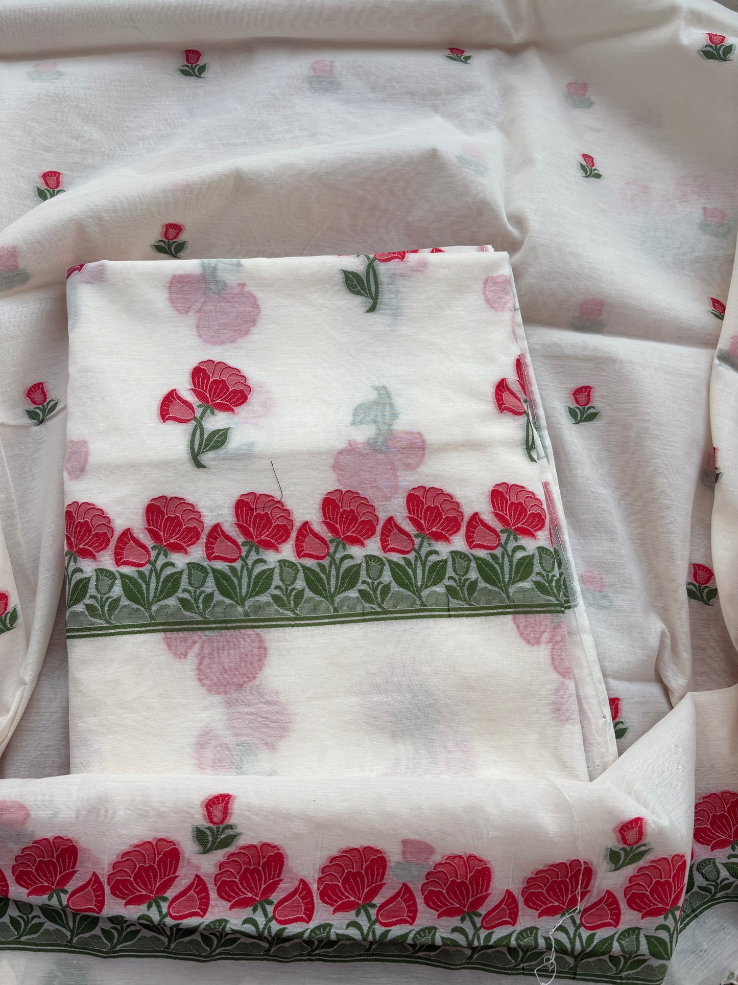 White Chanderi meenadar flower suit set