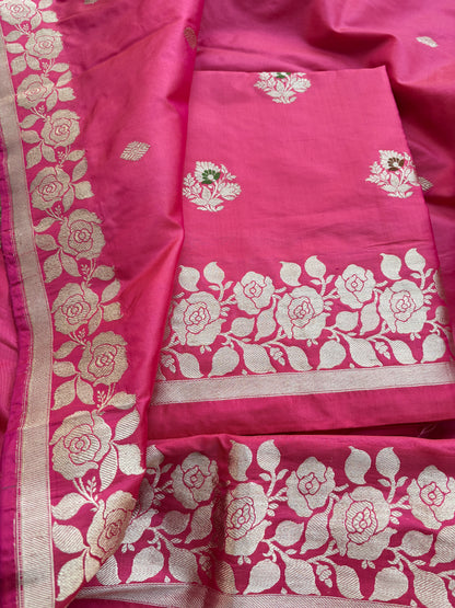 Pink katan by katan silk kadhwa suit set