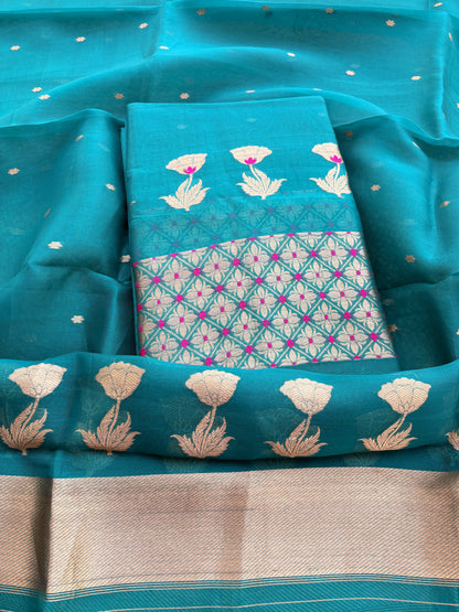 Green kora silk rose Deisgn kadhwa suit set