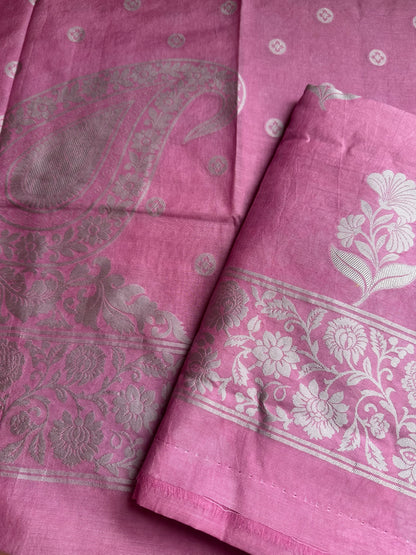 Pink lavender 3 piece full Jaal weaving cotton suit