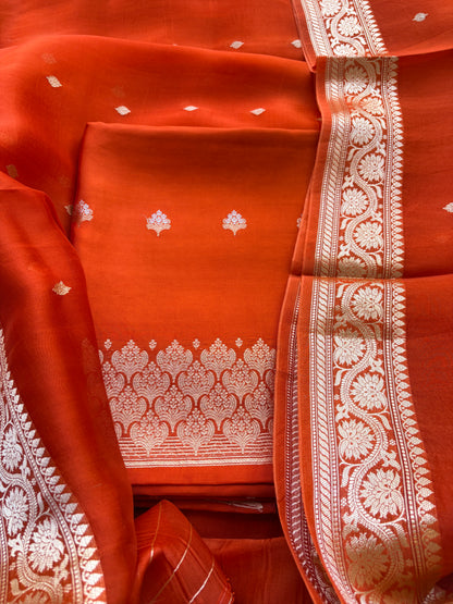 Rust orange mango silk kadhwa suit set