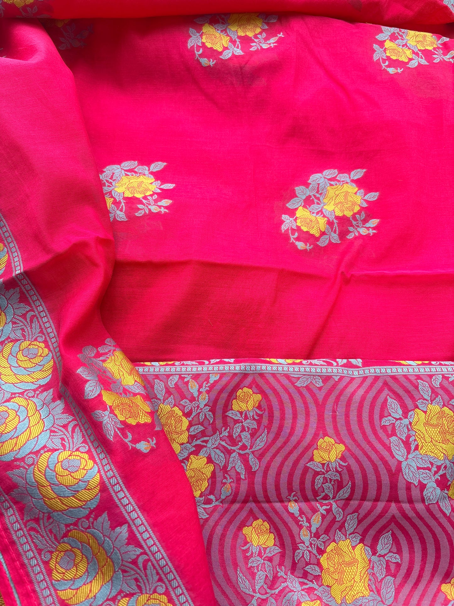 Pink Resham weaving flower Chanderi suit set( cc-12)