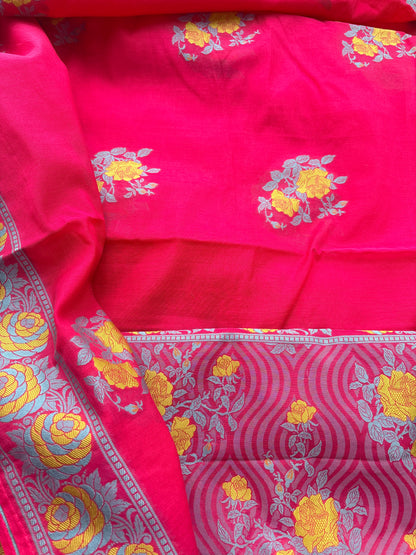 Pink Resham weaving flower Chanderi suit set( cc-12)