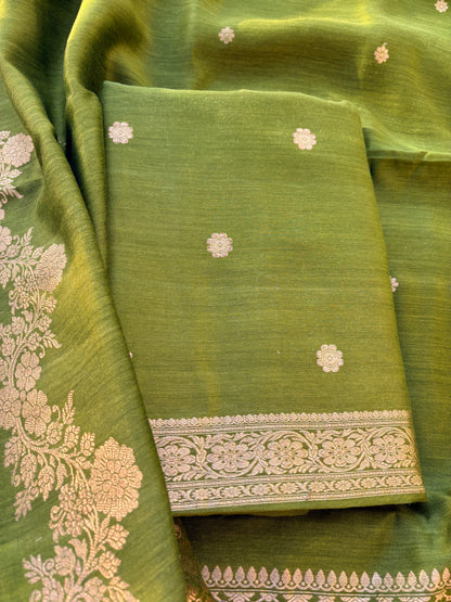 Green moonga silk kadhwa suit set