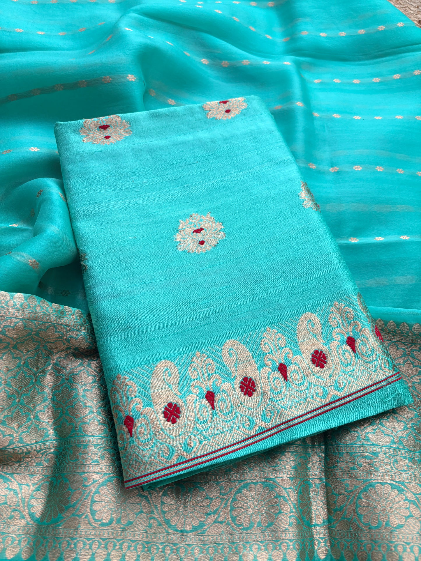 Blue raw silk kadhwa suit set