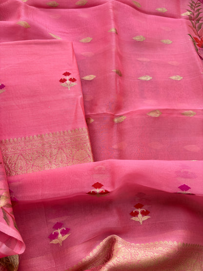 Pink Chiniya silk kora silk suit set