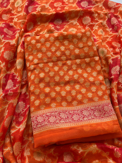 Orange Khaddi chiffon suit set