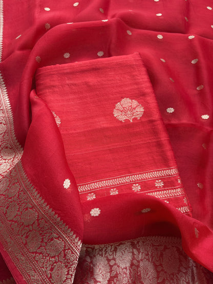 Red raw silk kadhwa suit set