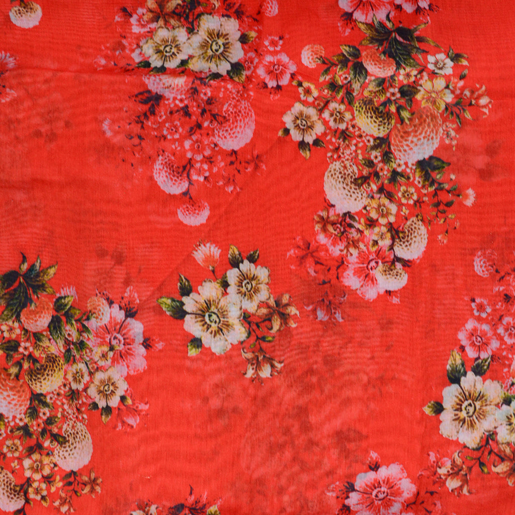 Red chanderi silk printed suit set
