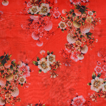 Red chanderi silk printed suit set