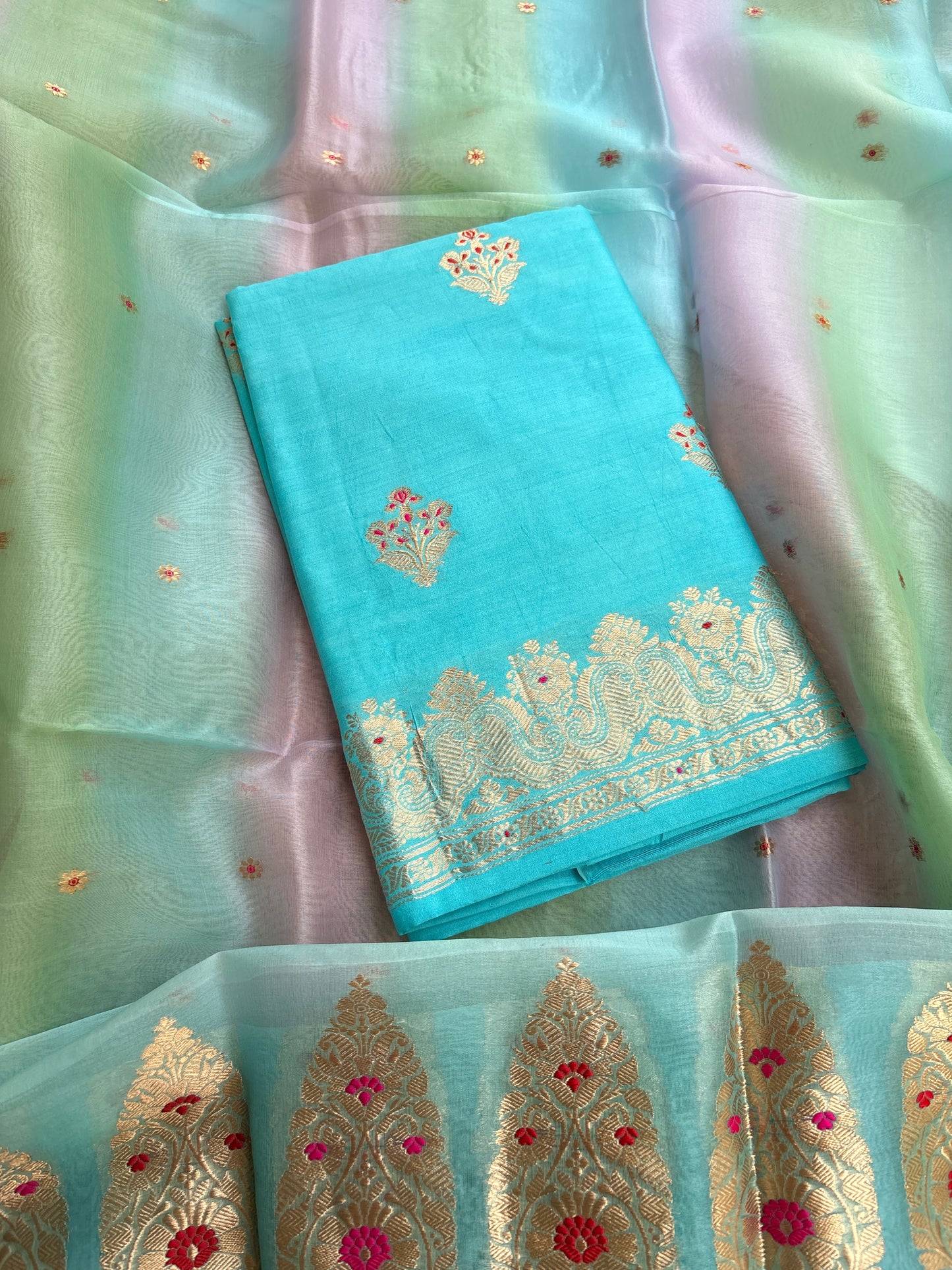 Blue Chiniya silk kurta bottom and shaded dupatta