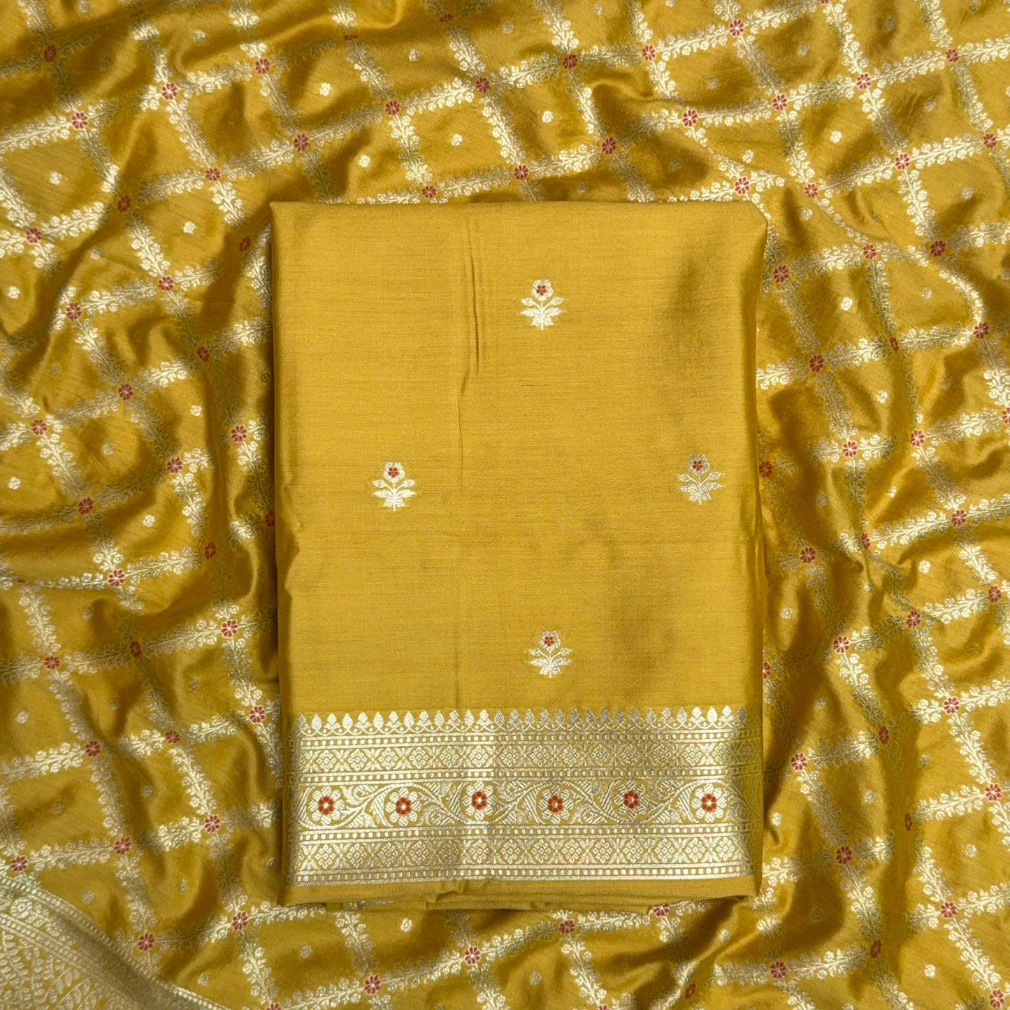 Mustard mulberry silk 3 piece suit set