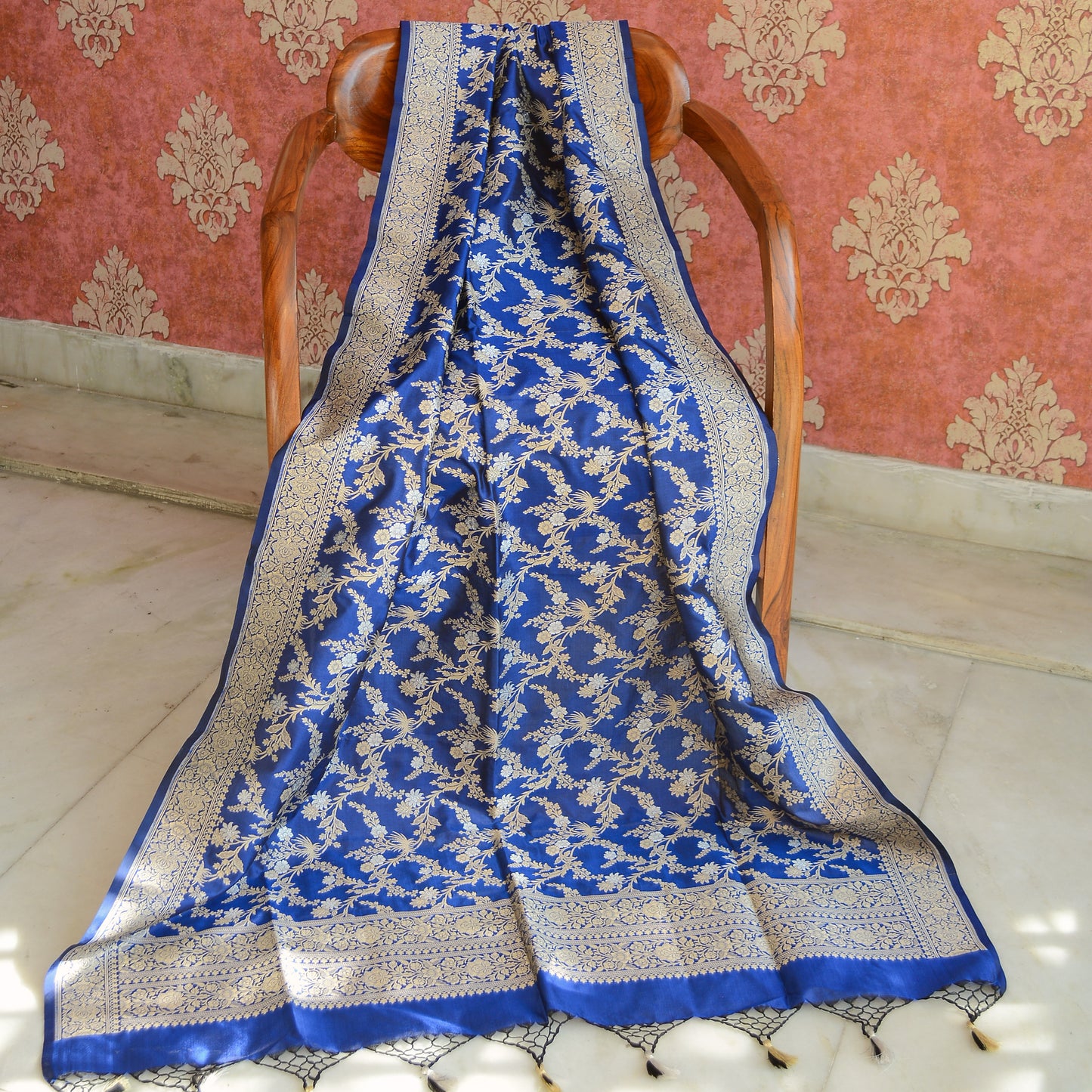 Blue katan silk dupatta