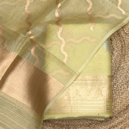 Lime yellow handloom silk suit set with kora silk dupatta