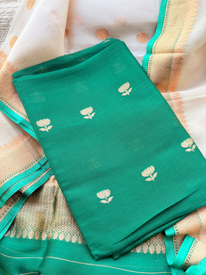 Green kora silk shaded dupatta  suit set