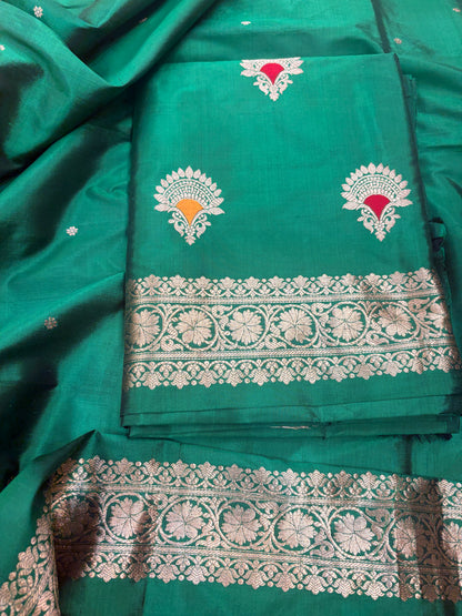 Green Katan by katan silk kadhwa suit set