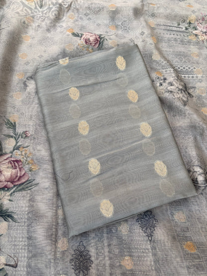 Grey mul Chanderi silk 3 piece suit set