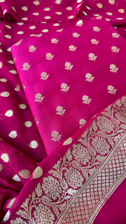 Pink chiniya katan kurta, georgette dupatta, plain silk bottom.