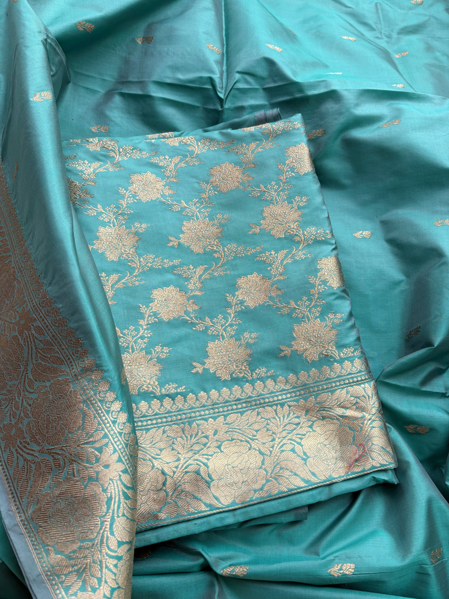 Blue jaal katan by Katan silk suit set