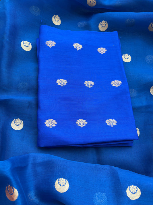 Blue raw mango silk kurta bottom and kora silk dupatta