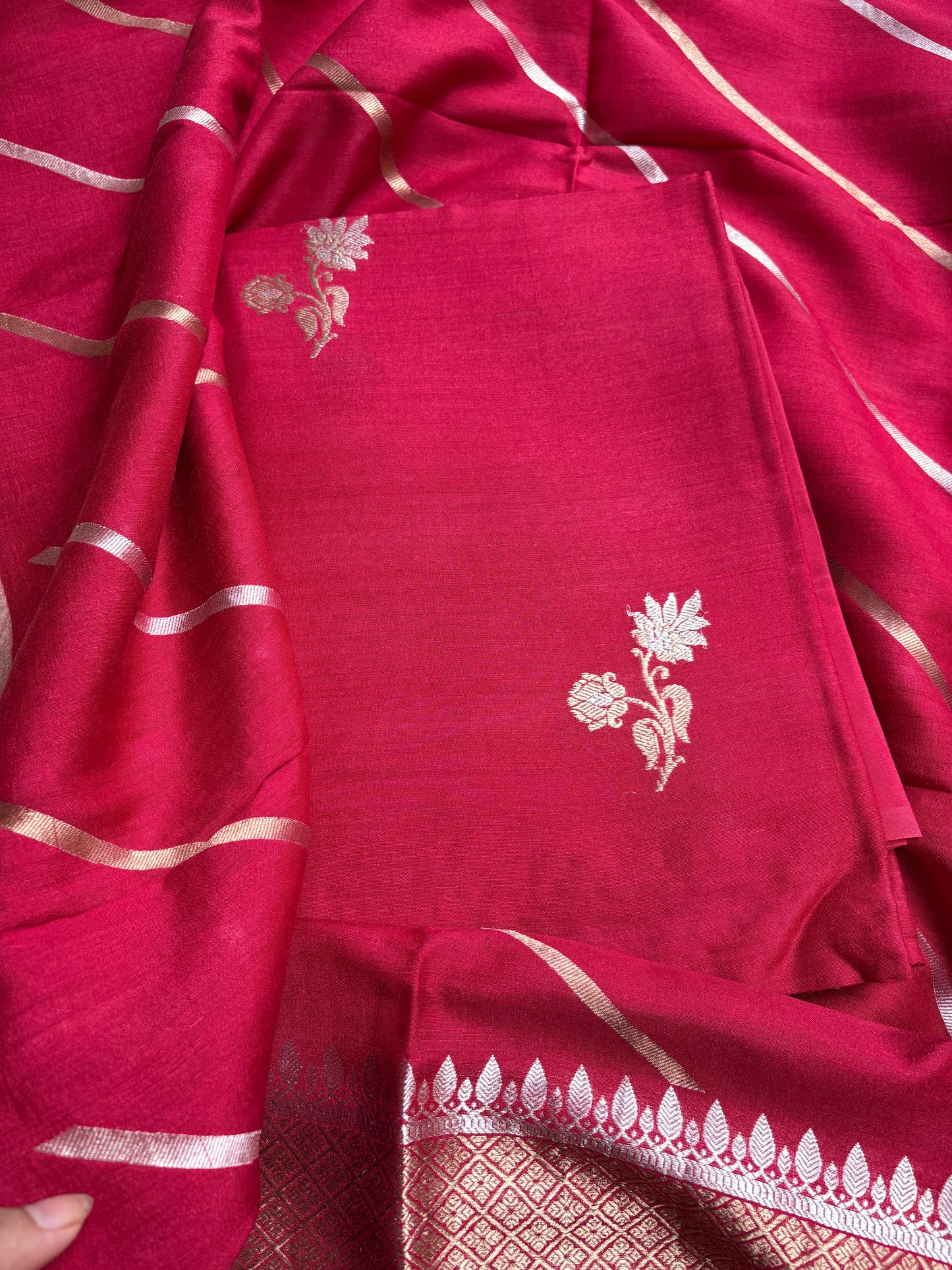 Red moonga silk suit set