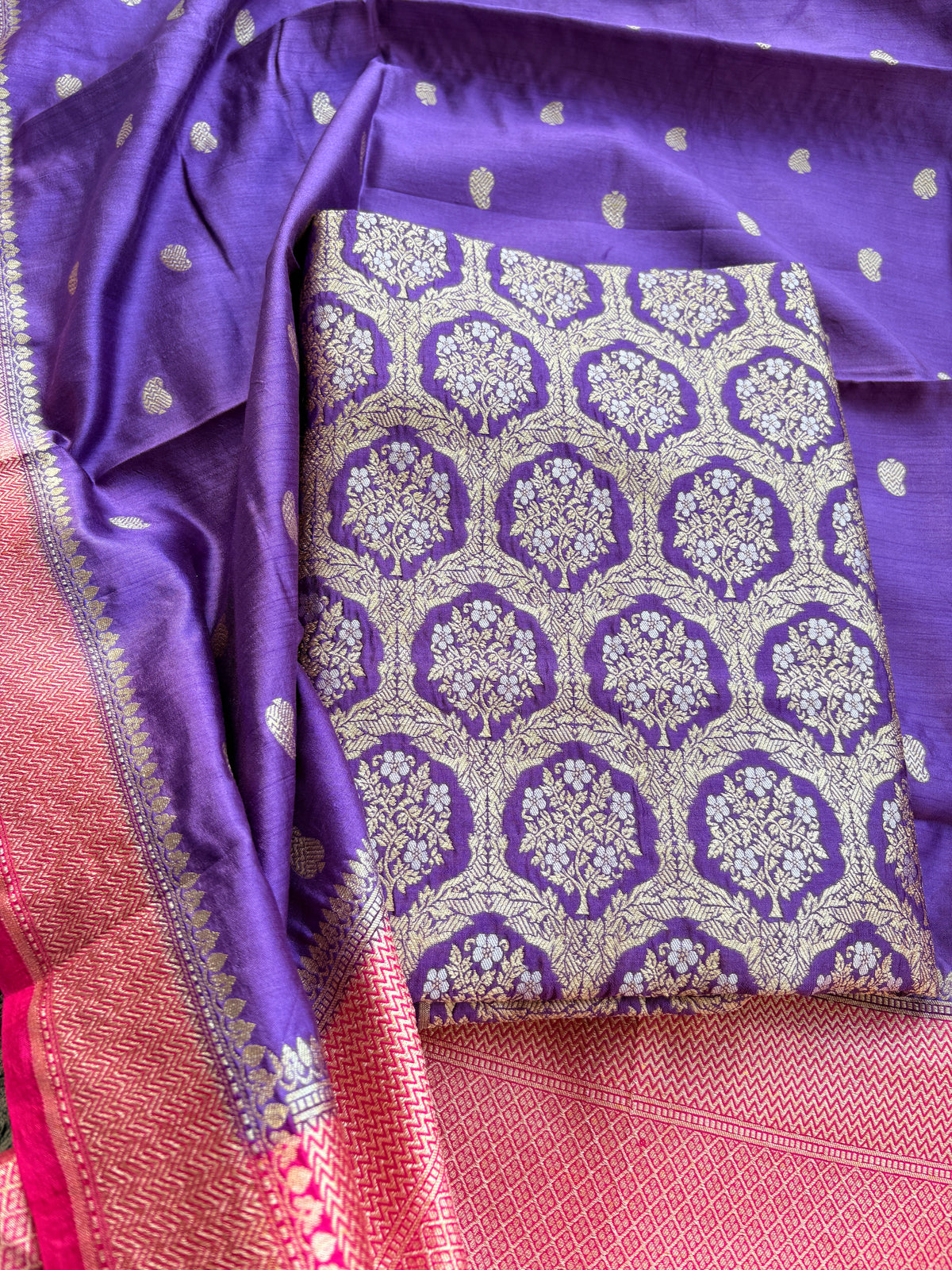 Purple Chiniya silk brocade suit set