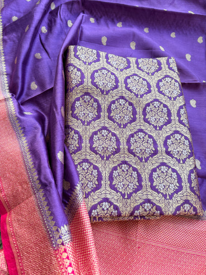 Purple Chiniya silk brocade suit set