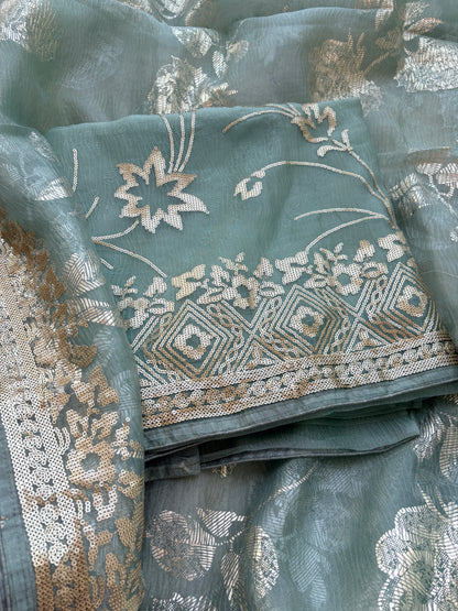 Green pita work tissue silk Suit set