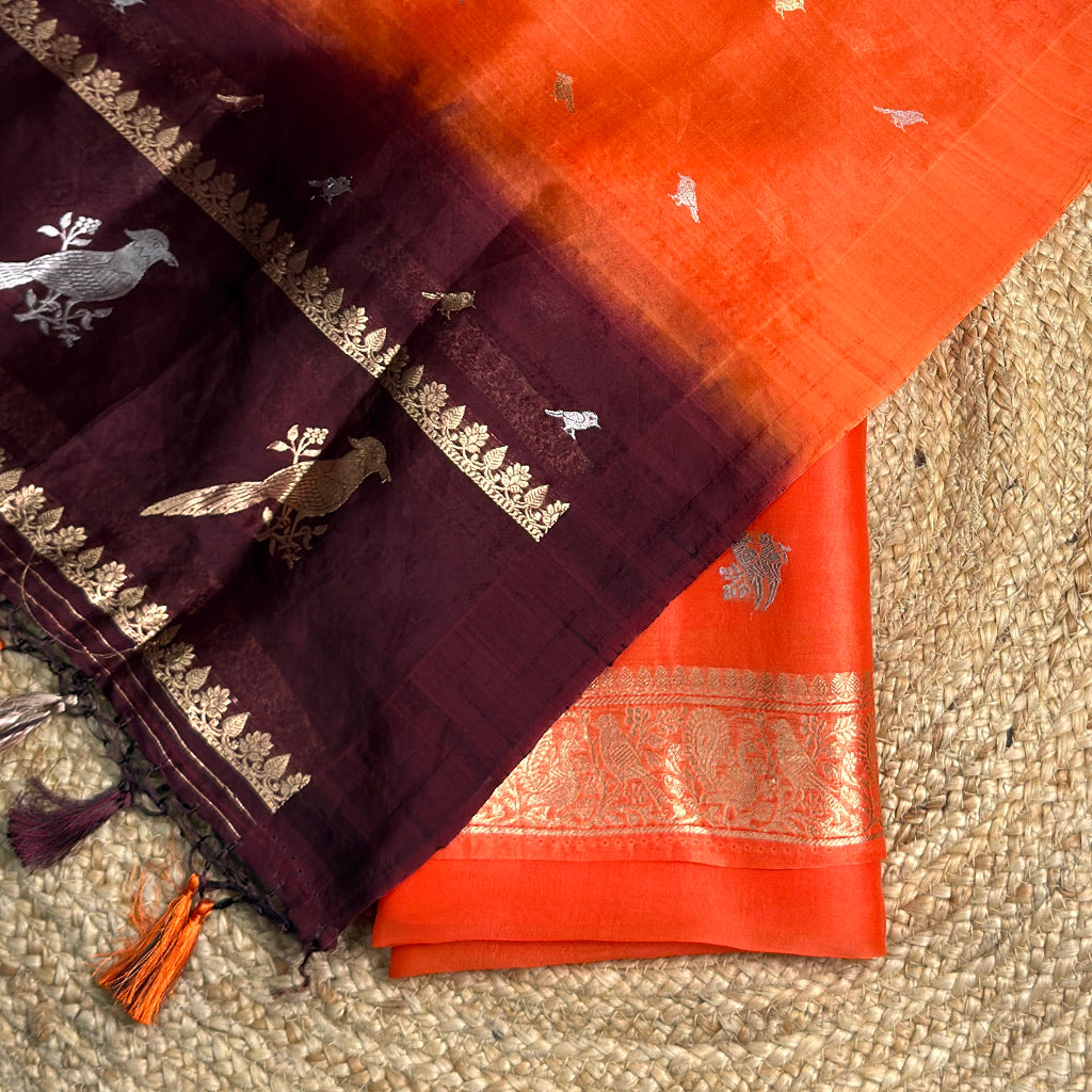 Orange wine kora silk suit set