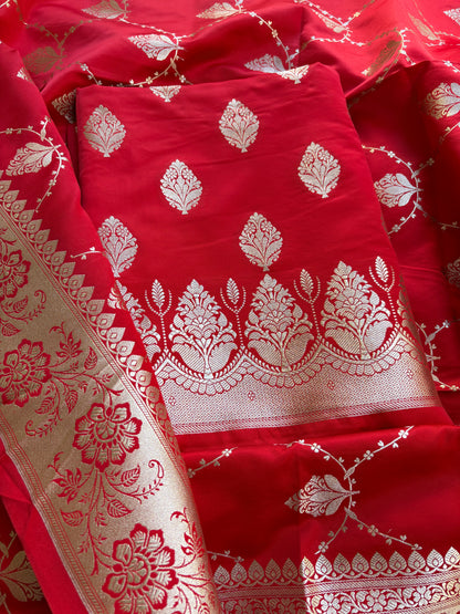 Red mashru silk suit set